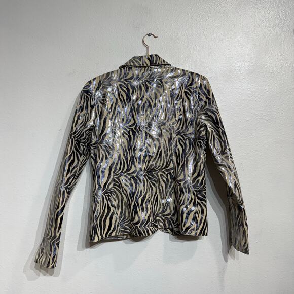 Bamboo Traders Silver Zebra Open Front Blazer Sz M - Picture 10 of 13